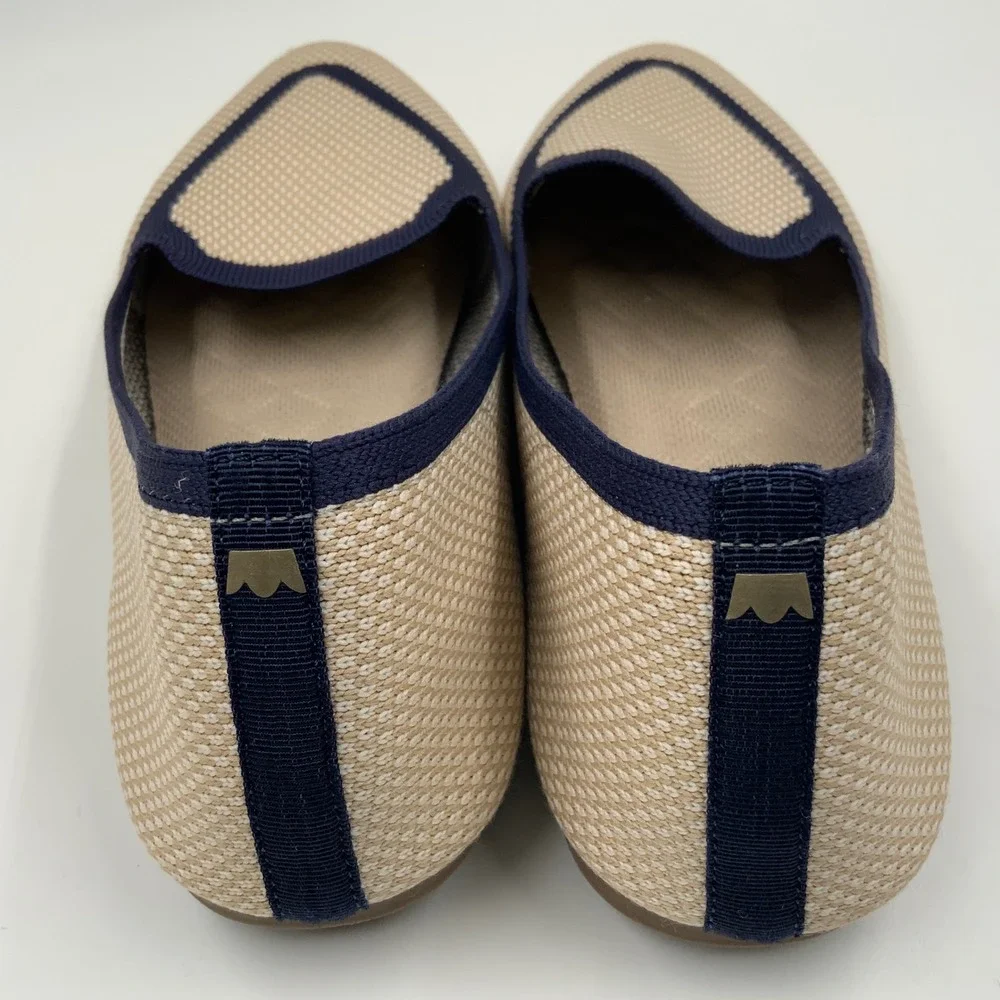 Birdies Blackbird Tan Navy Blue Knit Pointed Toe‎ Flat Loafers Womens 7.5